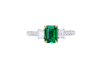 3 Stone Emerald cut Emerald Ring