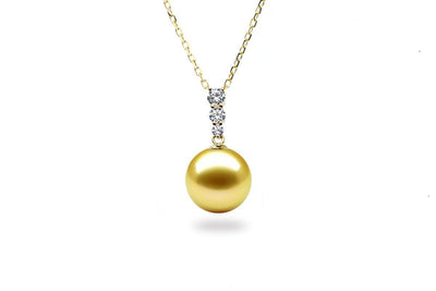 Graduated Diamond South Sea Gold Pearl Pendant-Kyllonen