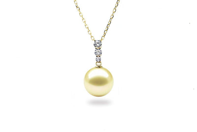Graduated Diamond South Sea Gold Pearl Pendant-Kyllonen