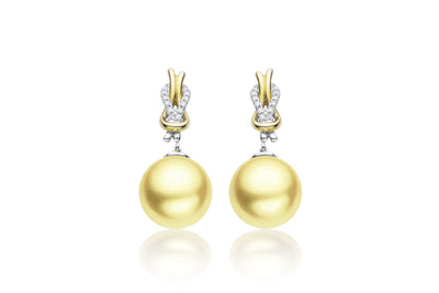 Square Knot South Sea Gold Pearl Earrings