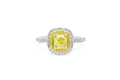 1ct Double Halo Yellow Diamond Ring-Kyllonen
