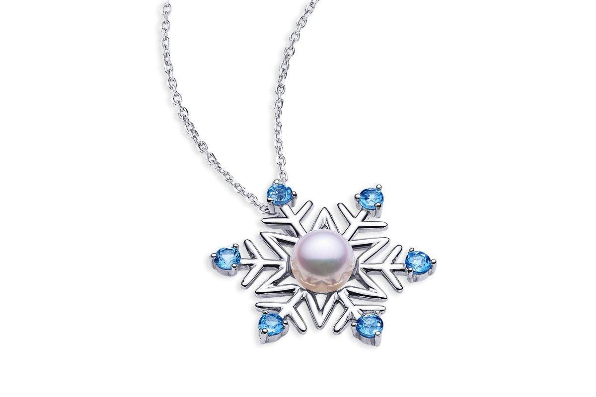 Sterling Silver Snowflake Pendant with Genuine Garnet, Blue Topaz & White  Topaz Including 18
