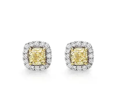 Yellow Diamond Halo Earrings